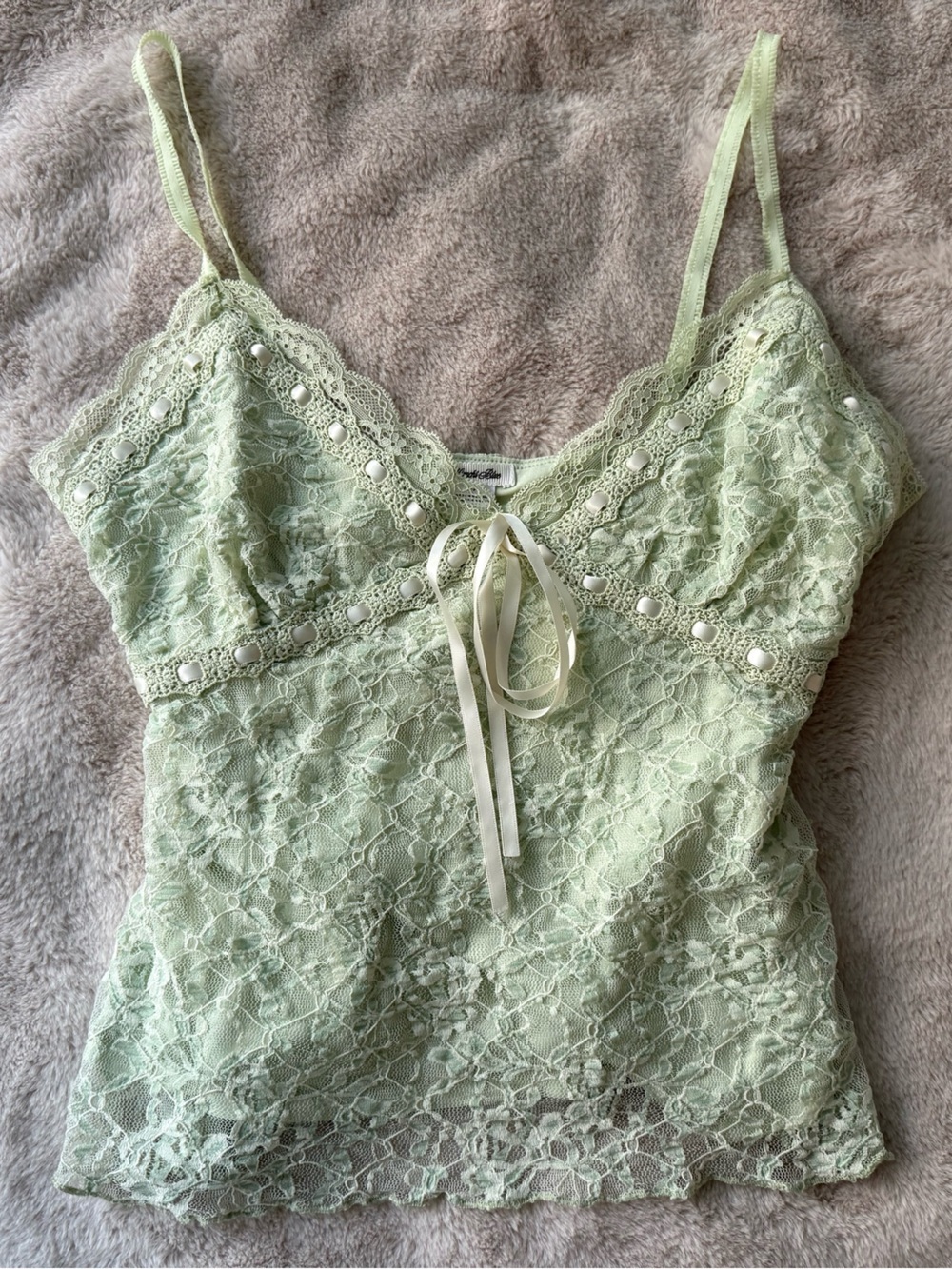 NWT UO Kimchi Blue Clover Lace + Ribbon Trim Cropped Cami Green Size S - Picture 2 of 11